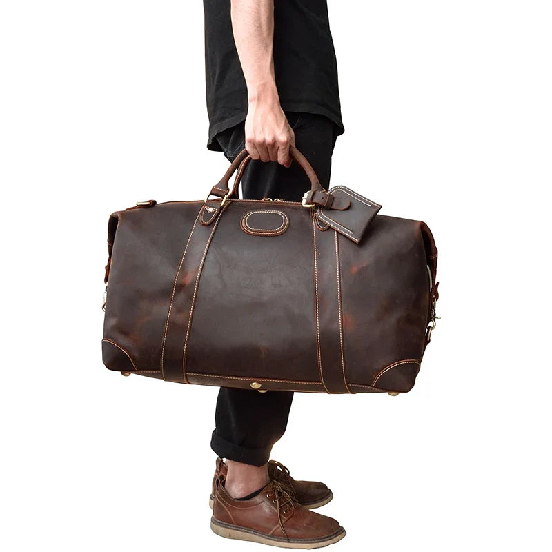 Femlion Crazy Horse Leather Men's Travel Duffel Bag