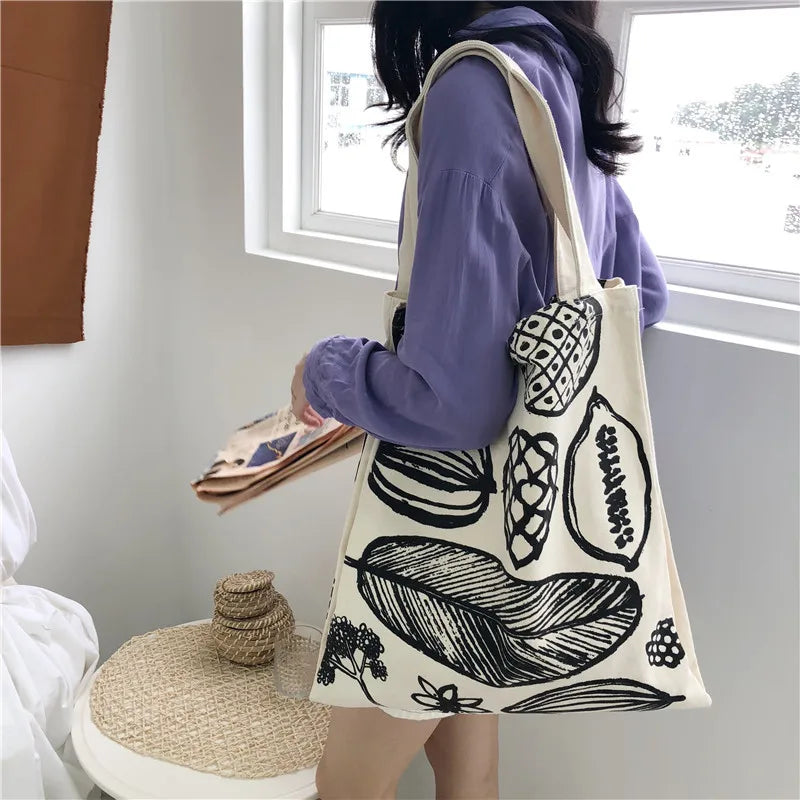 Femlion Leaf Print Canvas Shoulder Bag: Large Shopping Handbag for Girls