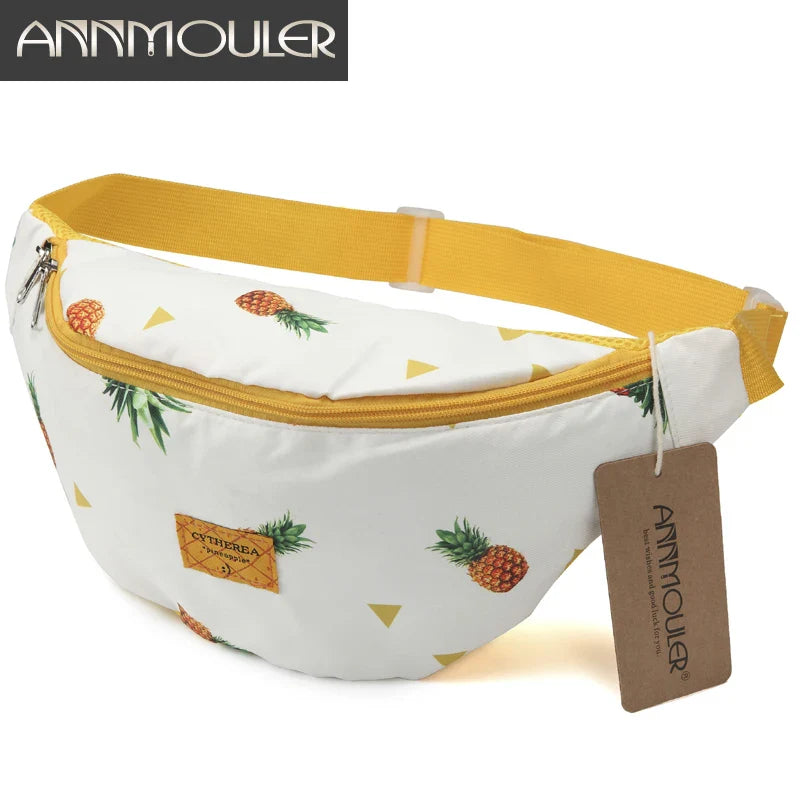 Femlion Pineapple Print Waist Pack for Women - Large Capacity Cotton Fanny Pack