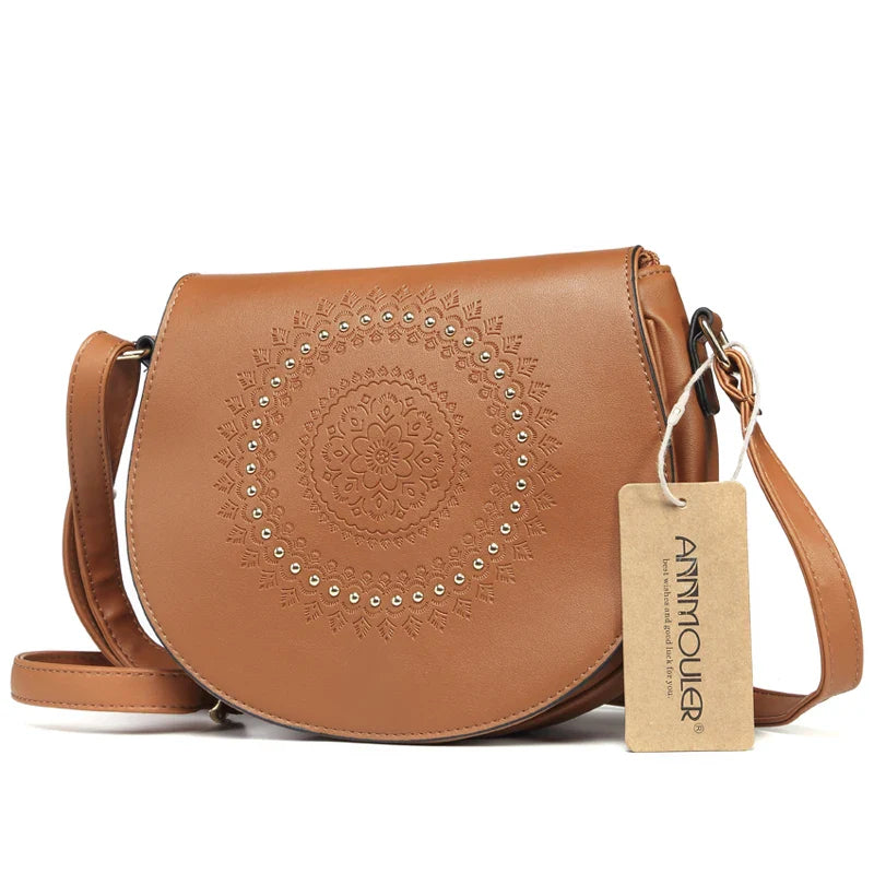 Femlion Vintage Embossed PU Leather Crossbody Messenger Bag for Women and Girls