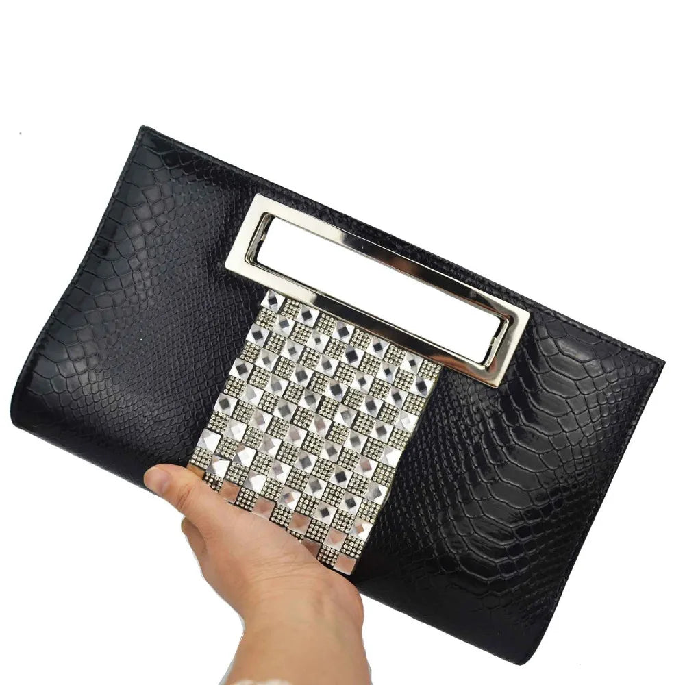 Femlion Crystal Wristlet Evening Bag with Chain Strap and Pearlite Layer