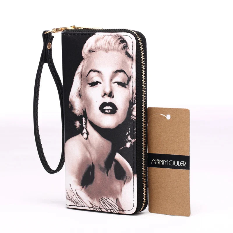 Femlion Printed PU Leather Long Wallet with Card Holder and Wrist Strap