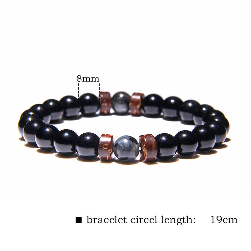 Femlion Tiger Eye Buddha Chakra Lava Stone Bracelet Men's Fashion Wood Bead Bangle