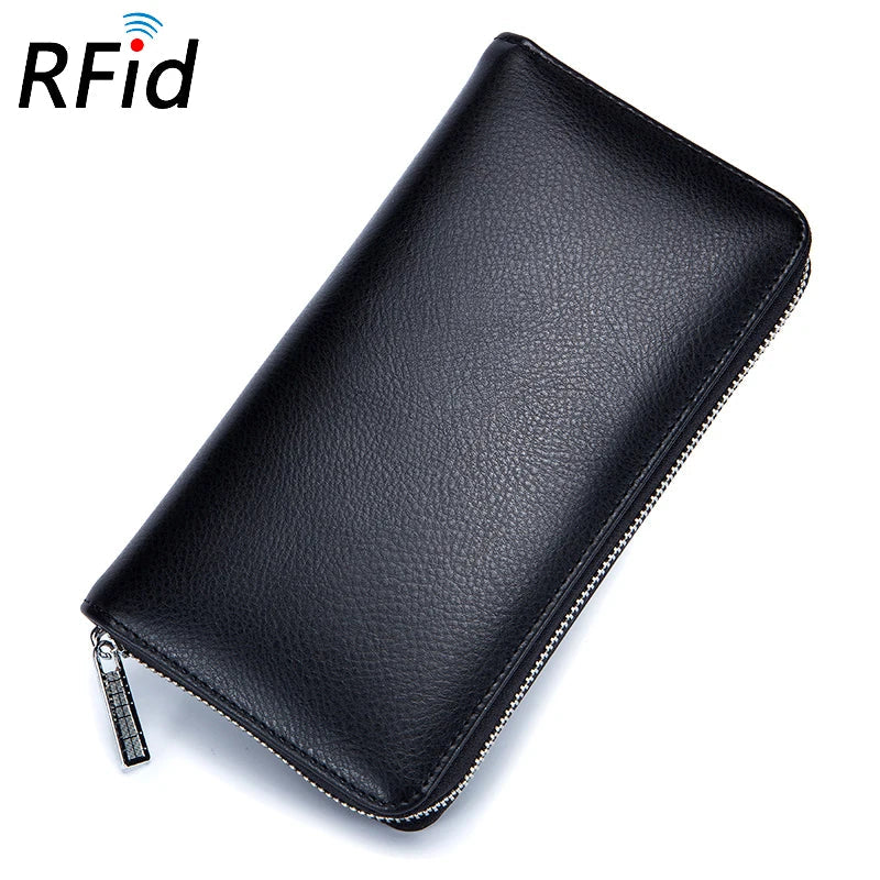 Femlion Genuine Leather RFID Men Women Long Wallet Business Credit Card Holder Large Capacity