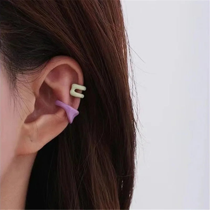 Femlion Hand-painted Metal Ear Cuff Clip-on Earrings for Women - New Fashion Statement Earclips
