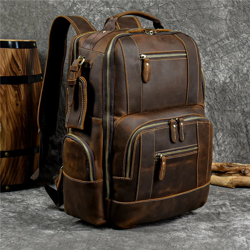 Femlion Men's Leather Backpack: Retro Luxury Fashion Travel Bag Pack