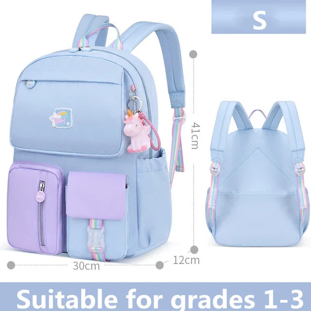 Femlion Rainbow School Backpacks for Girls Grades 1-6, Cartoon Design Travel Bag