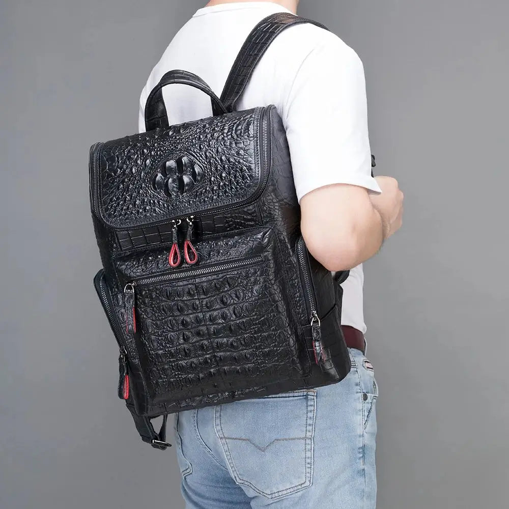 Femlion Alligator Pattern Leather Laptop Backpack for Men School Business Bag 14"