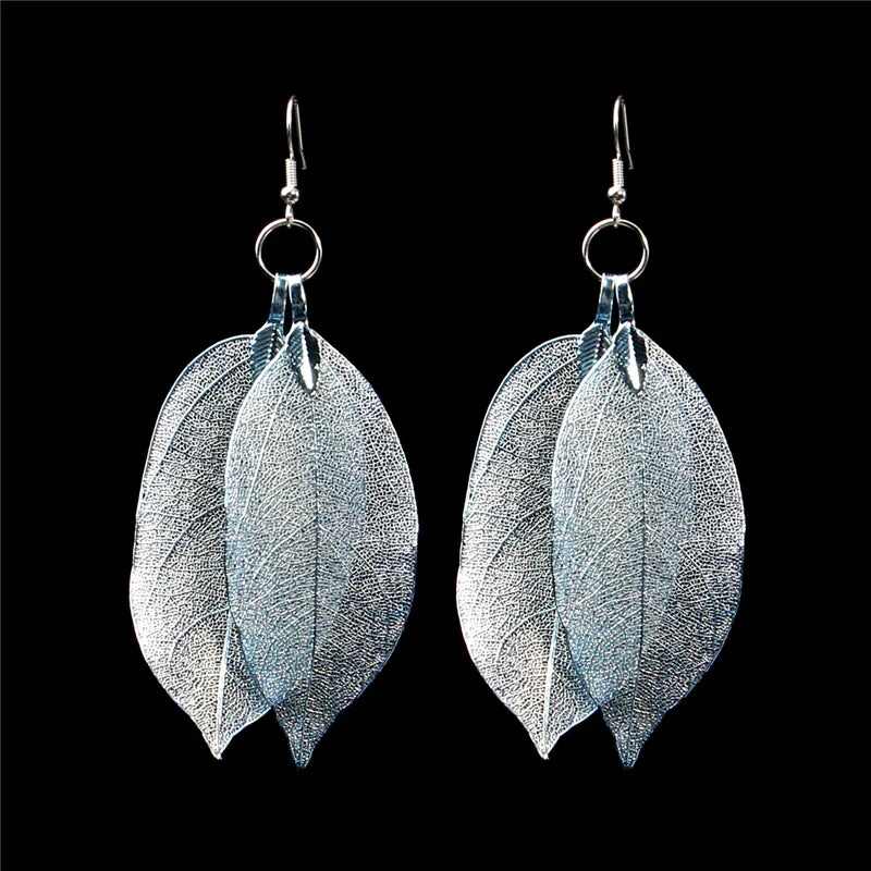 Femlion Leaf Dangle Earrings - Fashionable Natural Hollow Leaves Women's Jewelry