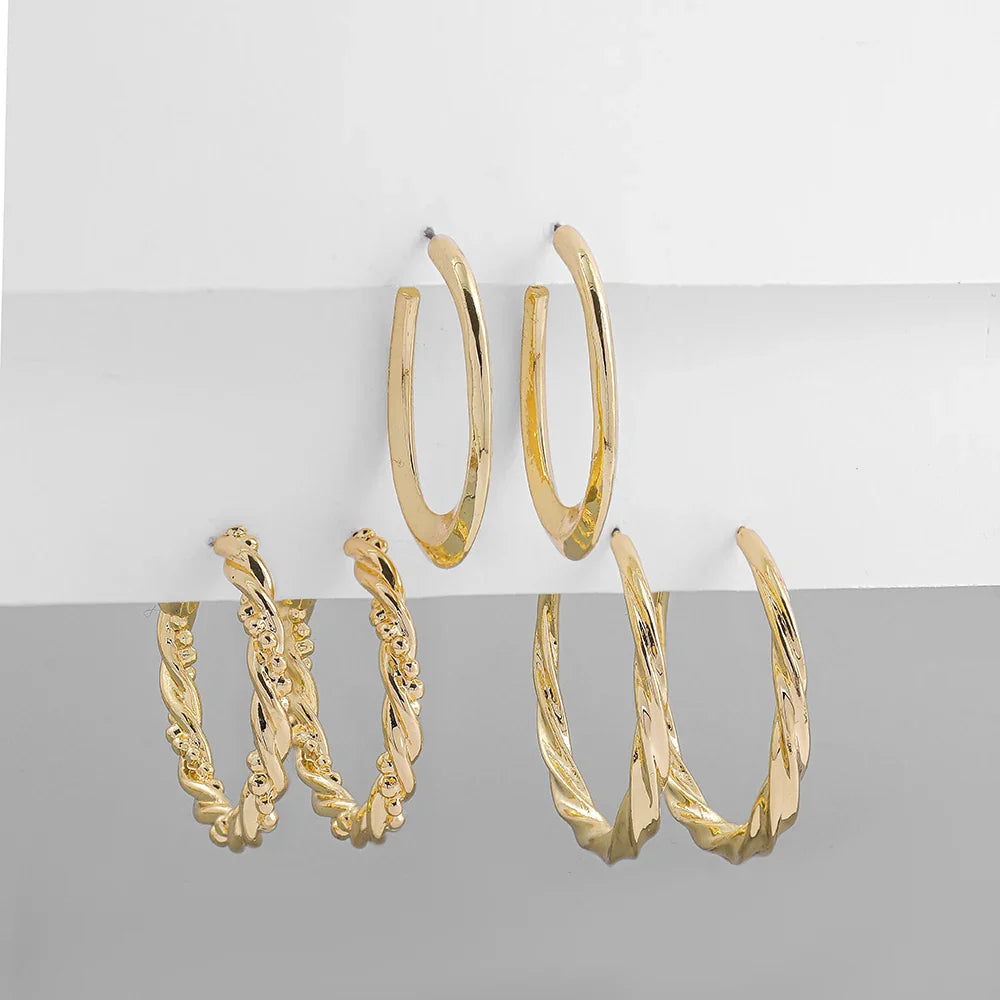 Femlion Geometric Twisted Gold Hoop Earrings Set for Women