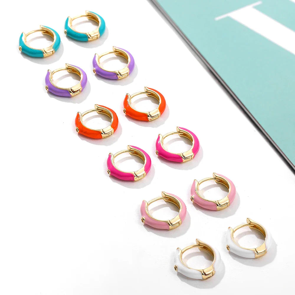 Femlion Multicolor Hoop Earrings with CZ Crystal Detail