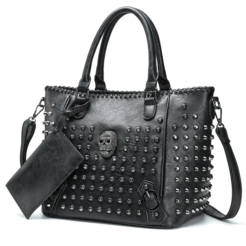 Femlion Rivet Skull Handbag Purse Crossbody Bag with Wallet - Quality Punk Shoulder Bag