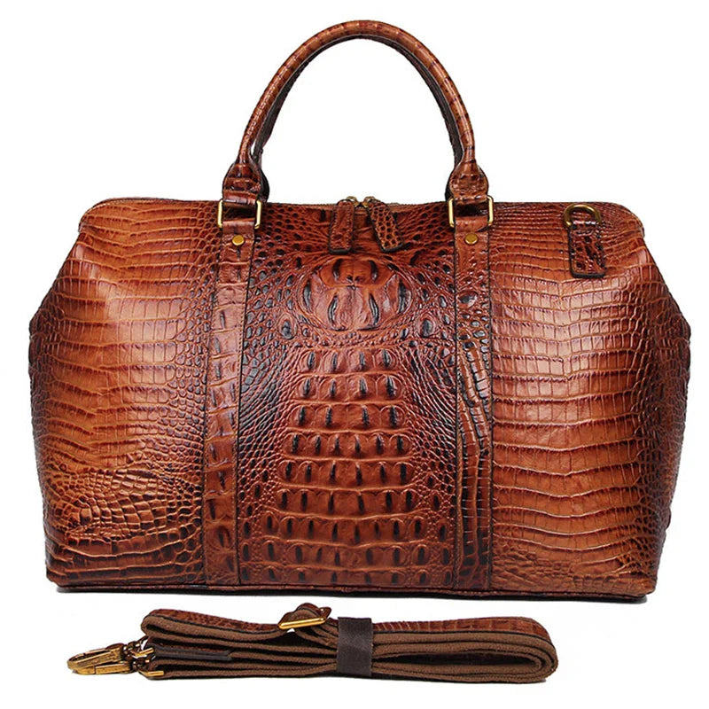 Femlion Alligator Pattern Leather Duffle Bag for High Fashion Travel & Business