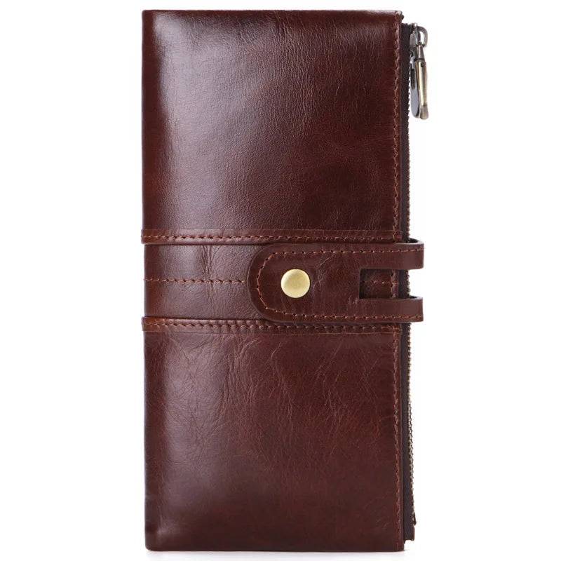 Men's Leather Bifold Wallet with 2 Zippers by Femlion: Top Grain Genuine Leather