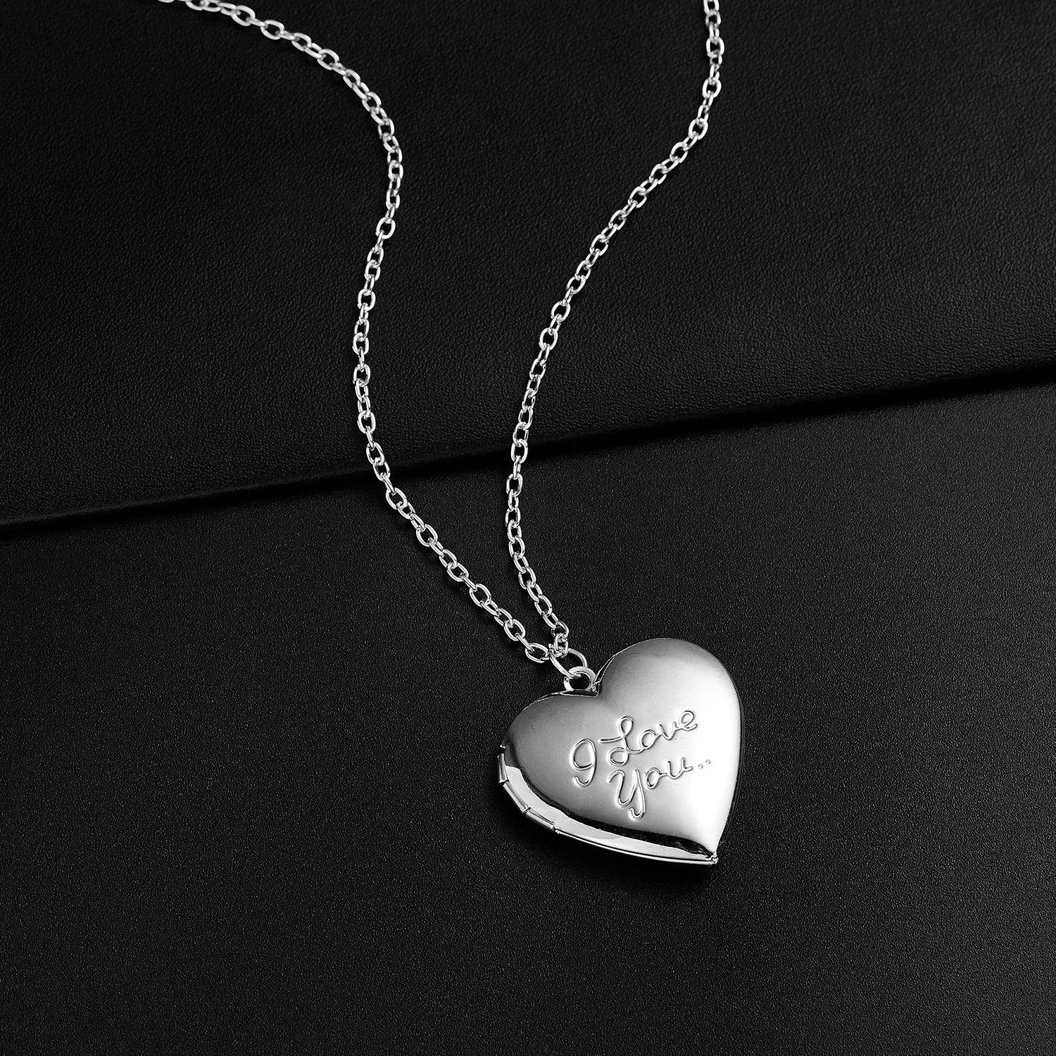 Femlion Silver Love Heart Locket Pendant - Openable Photo Frame Necklace