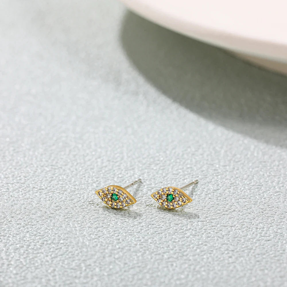 Femlion Rainbow CZ Evil Eyes Stud Earrings: Elegant Blue Zircon Luck Fashion Jewelry