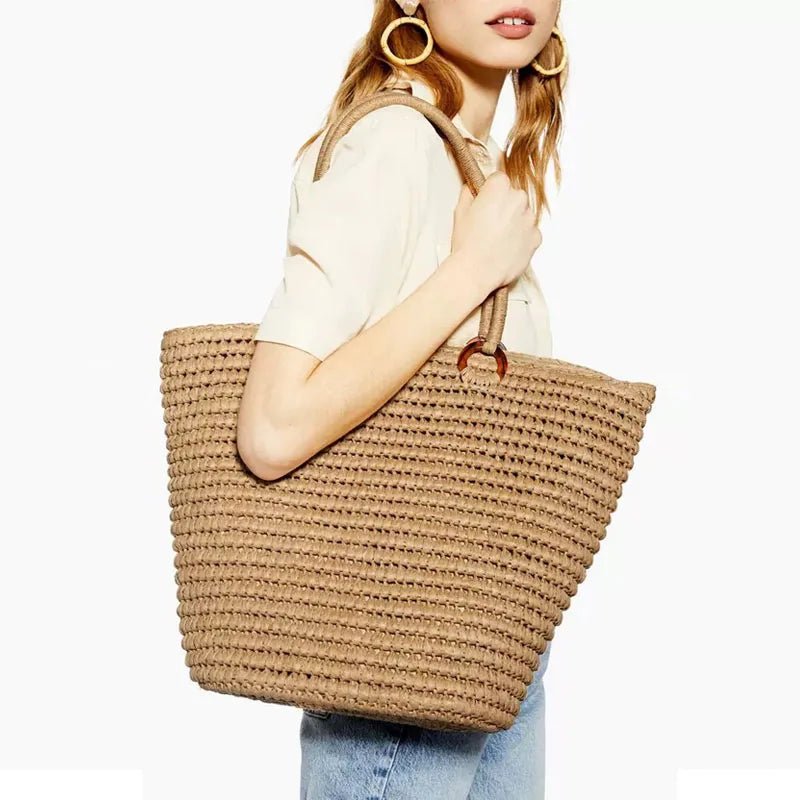 Femlion Straw Bag: Handmade Woven Beach Tote - Fashionable, Simple, Portable, and Wild