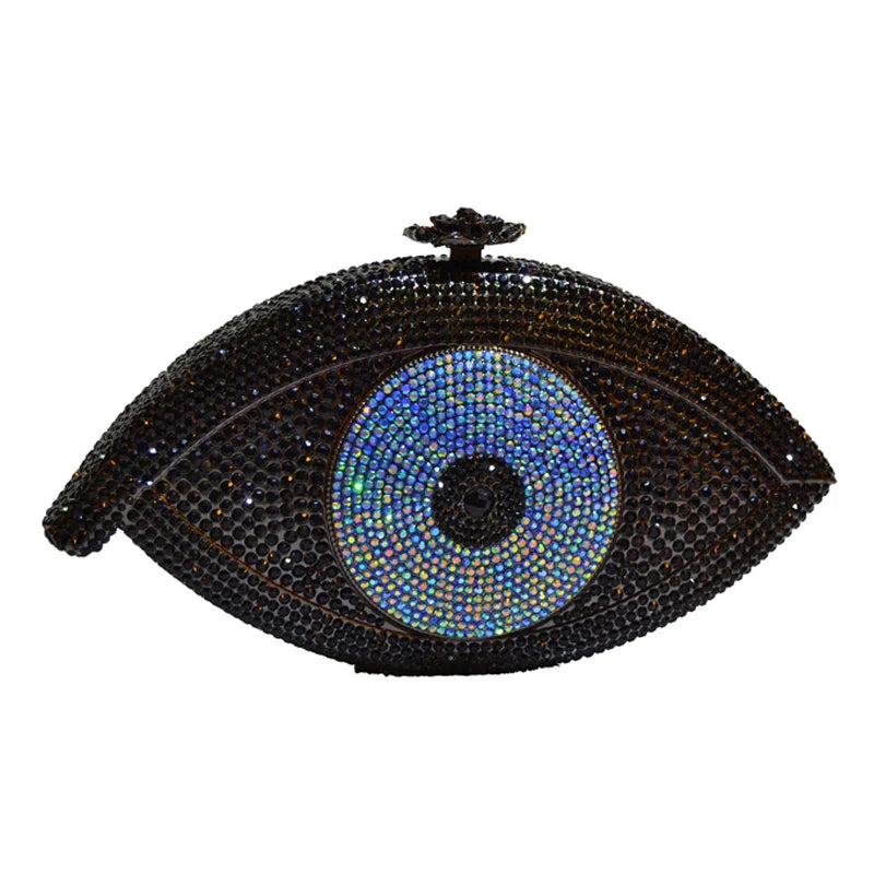 Femlion Crystal Evil Eye Evening Clutch: Luxury Silver Party Bag