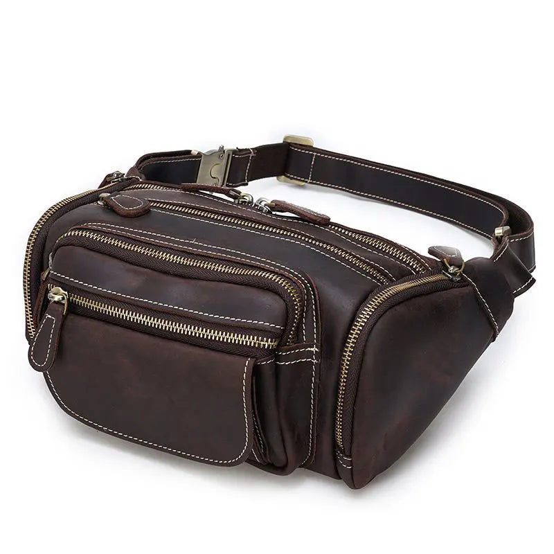 Femlion Leather Waist Bag with Mulit Pockets - Men's Fanny Pack