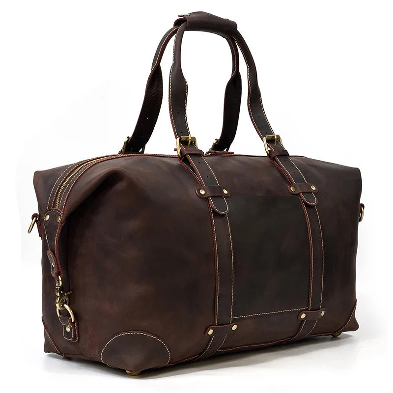 Femlion Men's Vintage Leather Travel Tote Bag Weekender Duffle - Large Size