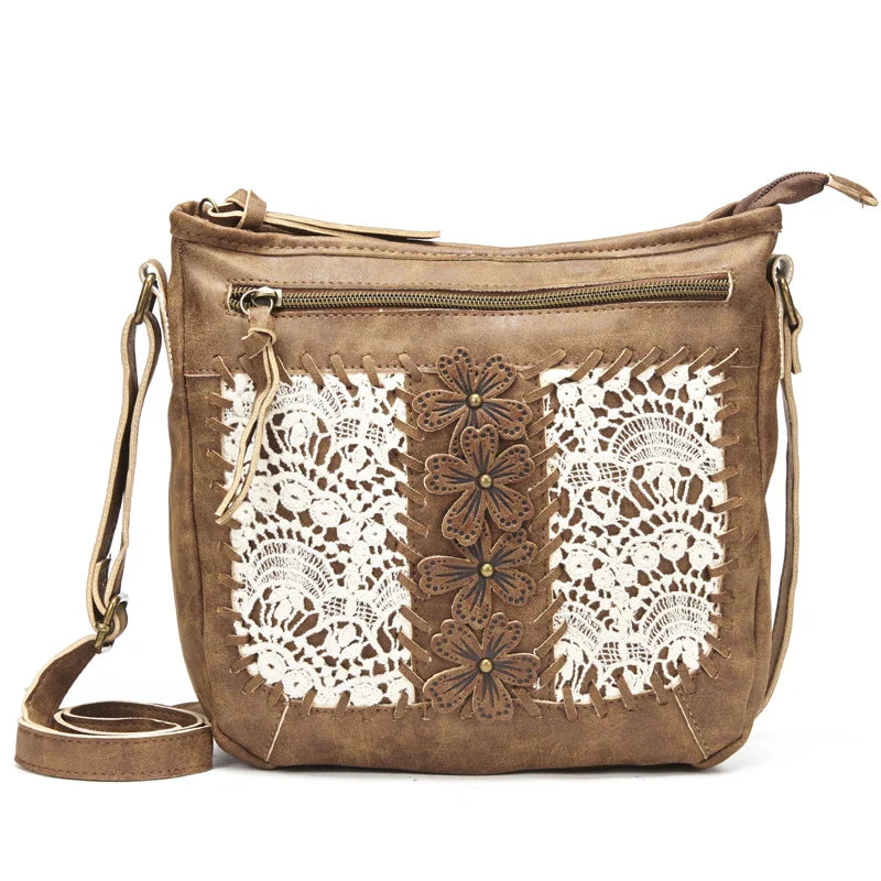 Femlion Lace Flower Shoulder Bag Small Women's Crossbody Purse Brown Totes