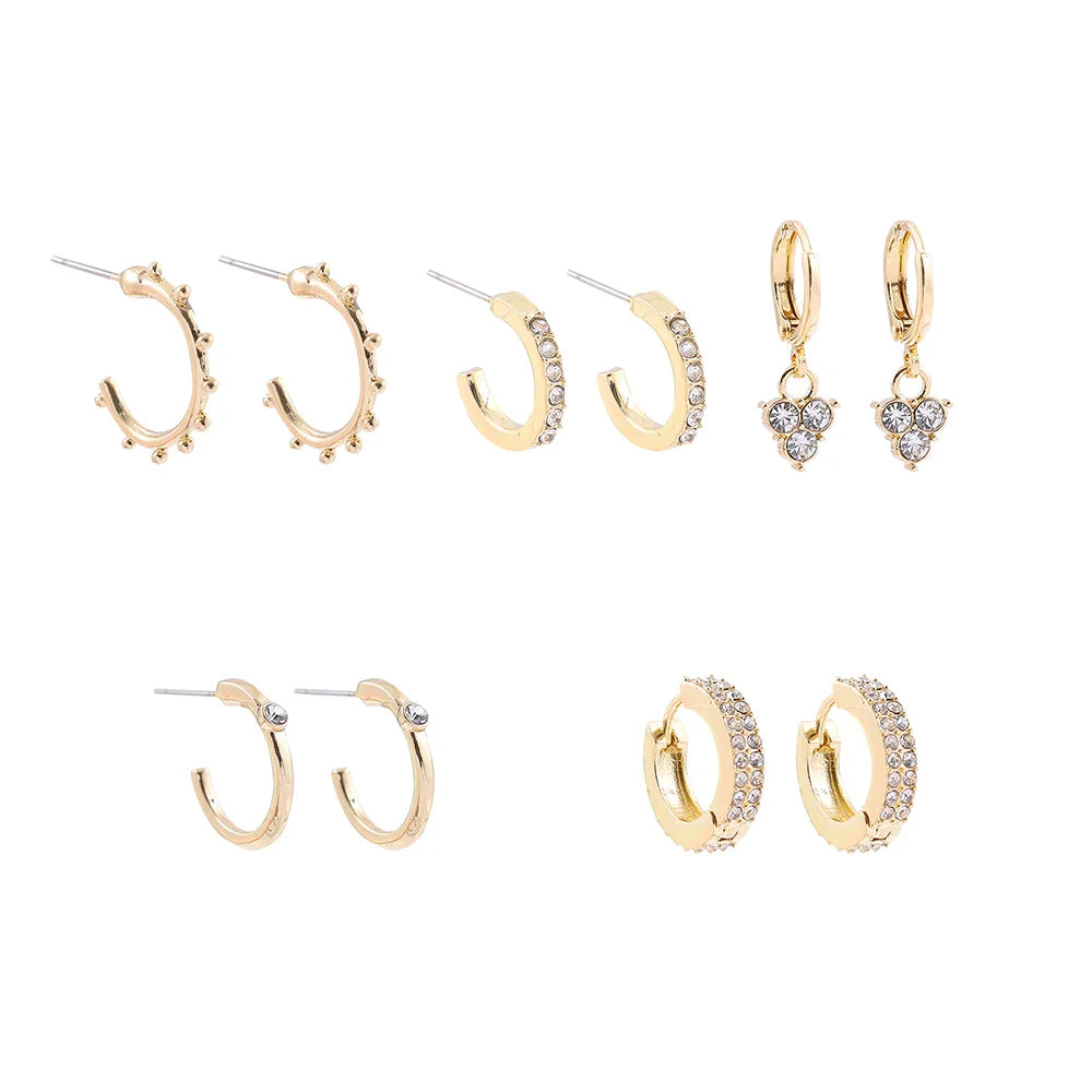 Femlion Crystal CZ Zircon Hoop Earrings Set - Geometric Statement Jewelry