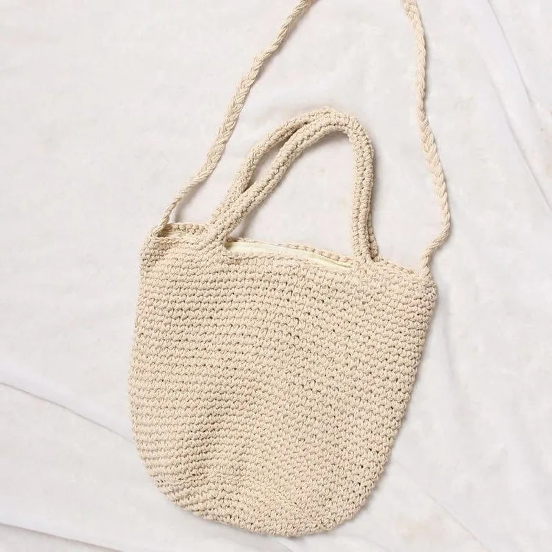 Femlion Woven Vacation Beach Bucket Bag Crossbody Straw Bag