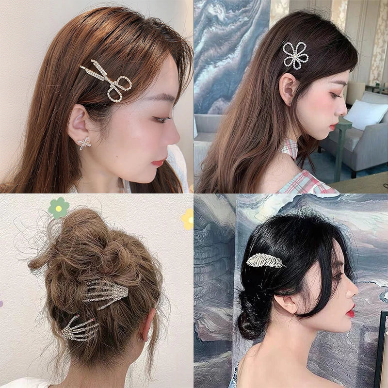 Femlion Gold Flower Leaf Crystal Hair Clip Hairpin Hair Accessories for Women