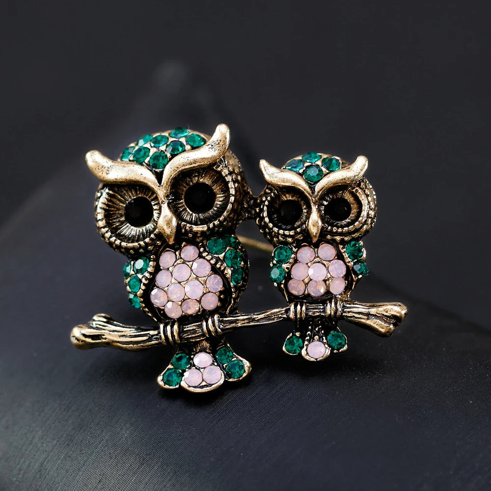 Femlion Crystal Lizard Owl Cat Pins Retro Party Jewelry