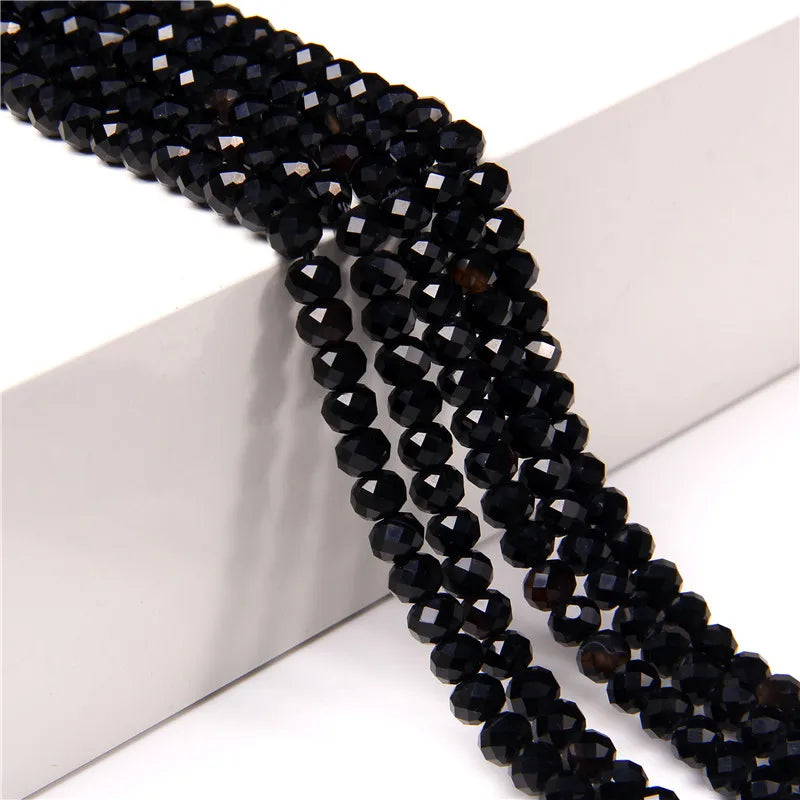 Femlion Black Spinel Faceted Bead 4*6MM Flat Round Gemstone for Jewelry Making