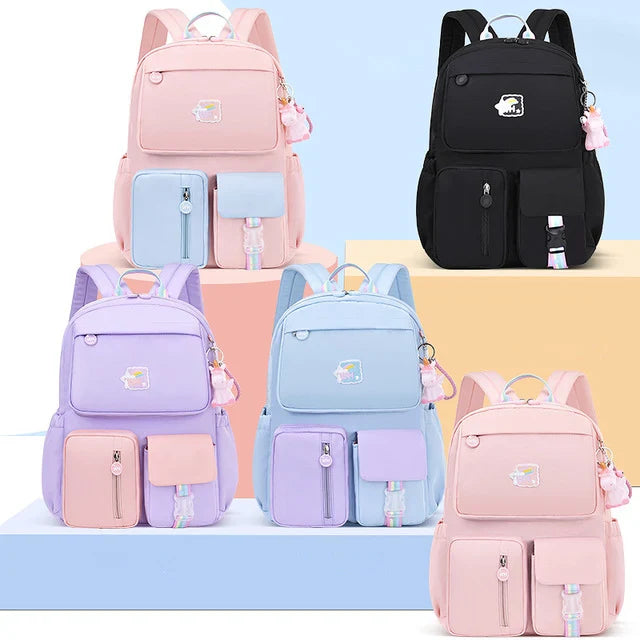 Femlion Rainbow School Backpacks for Girls Grades 1-6, Cartoon Design Travel Bag