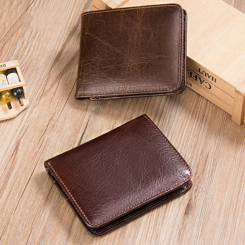 Femlion Men's Soft Leather RFID Short Wallet with Coin Pocket