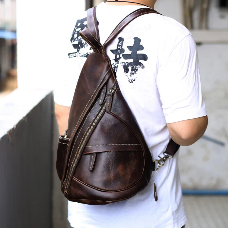 Femlion Genuine Leather Triangle Backpack for Casual Travelling and Everyday Use