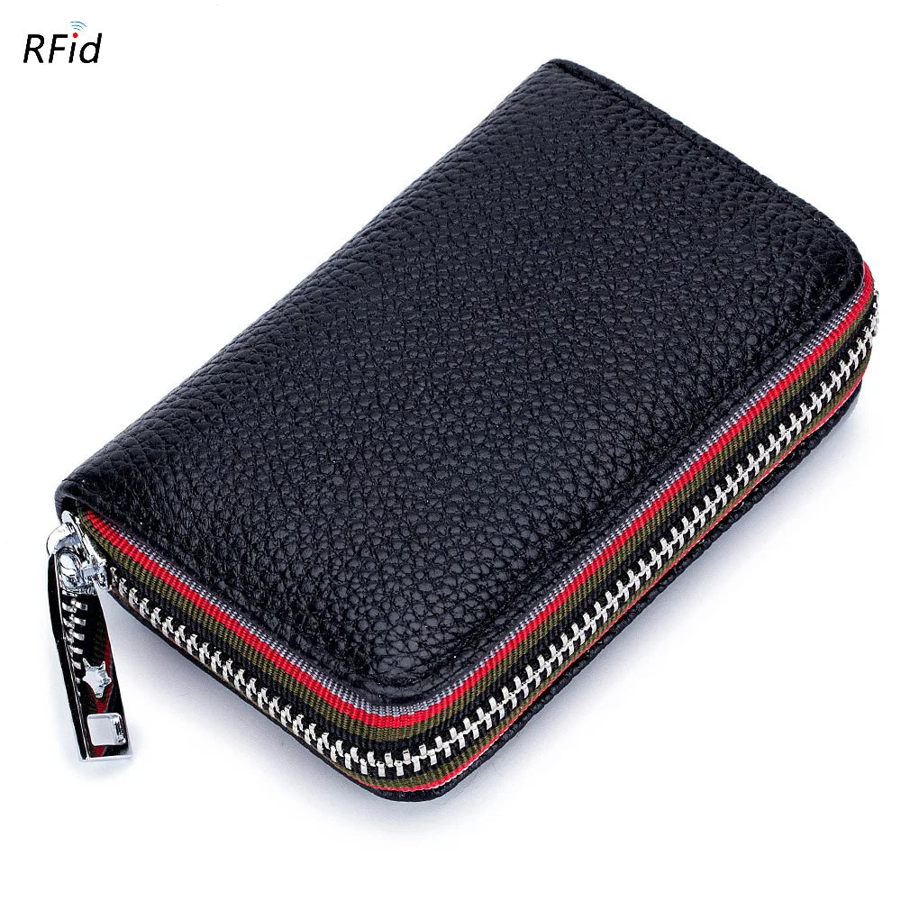 Femlion Genuine Leather Card Holder Wallet RFID Coin Purse Accordion Design