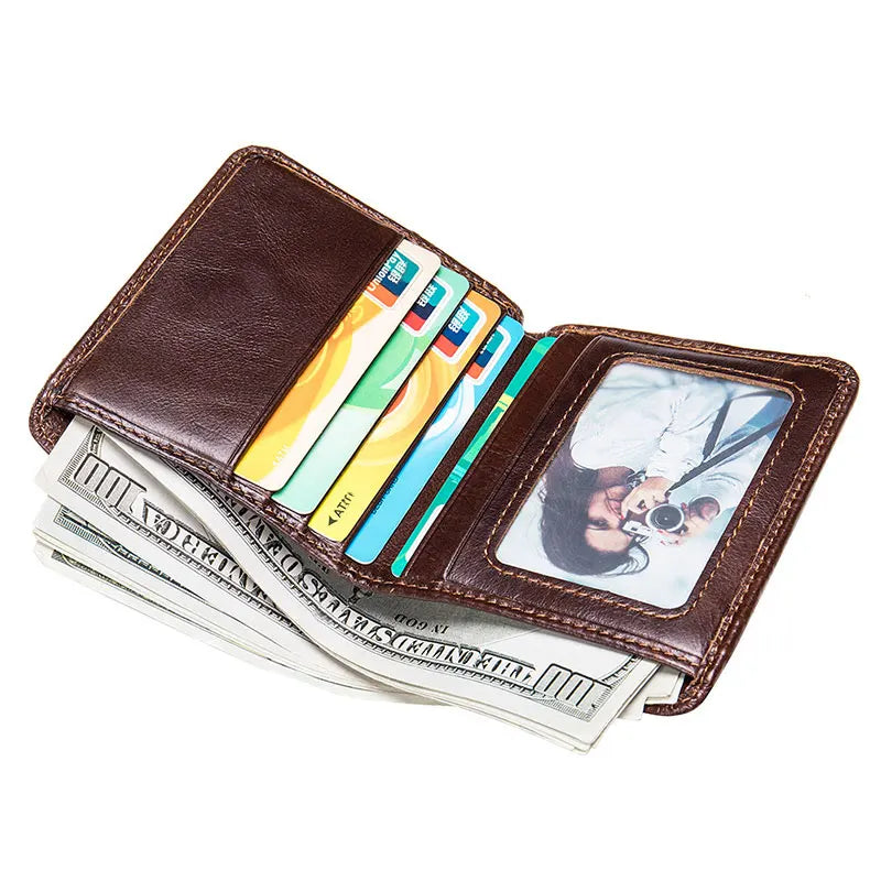 Femlion Men's Soft Leather RFID Short Wallet with Coin Pocket