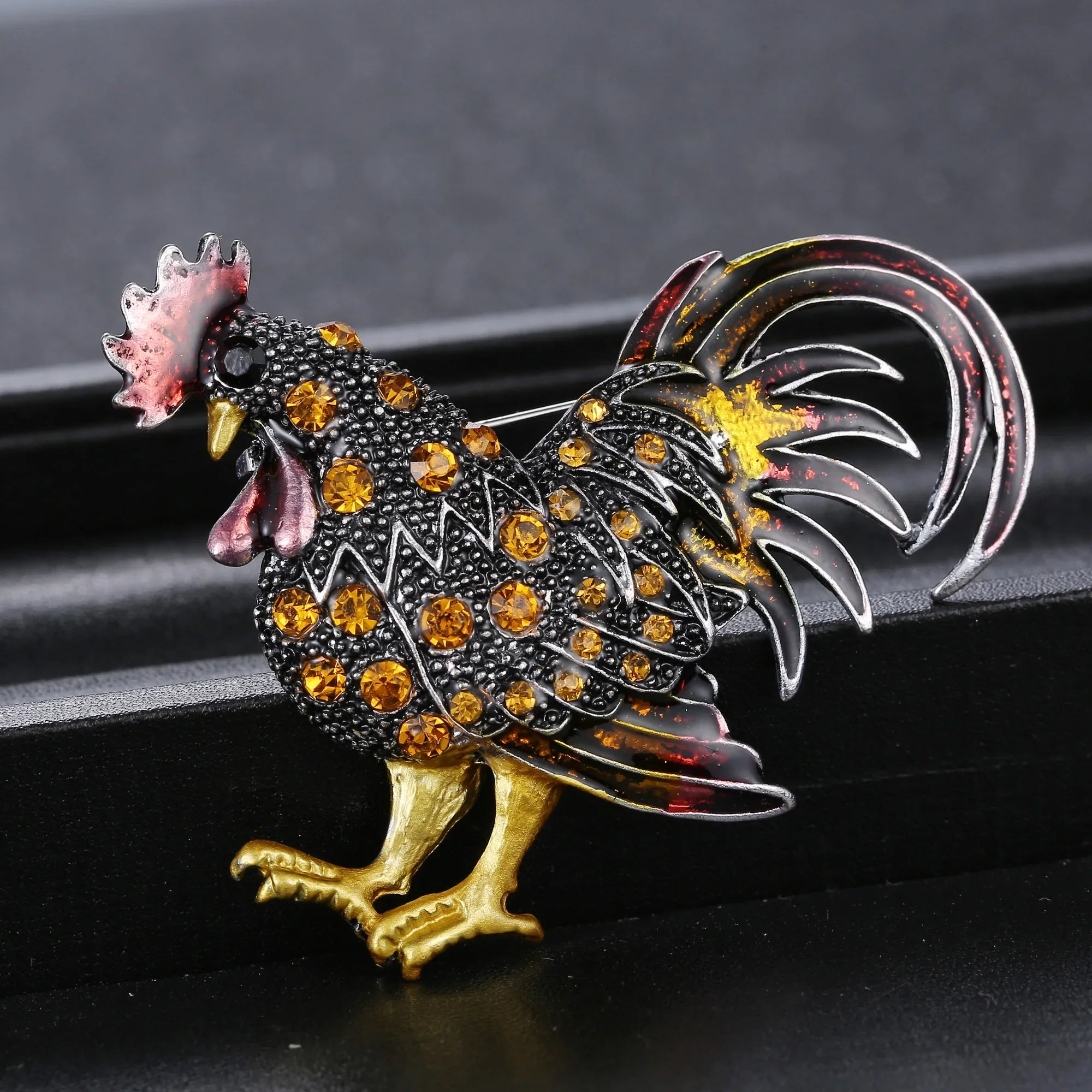 Femlion Cute Chicken Brooch with Rhinestones - Fun Cartoon Animal Lapel Pin for Party