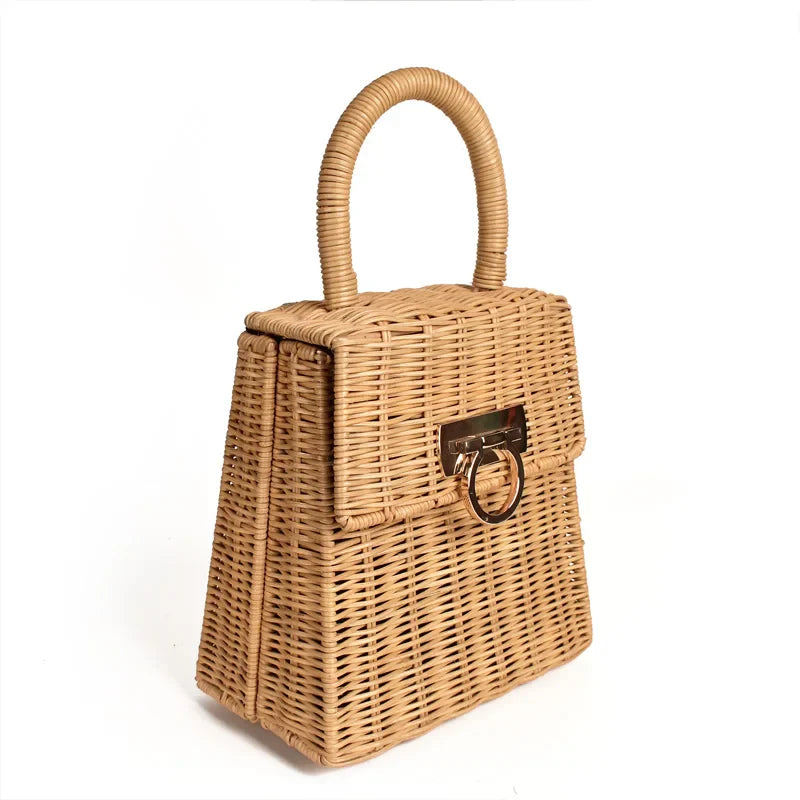 Femlion Rattan Woven Handbag Small Tote Beach Bag Straw Purse Summer 2022