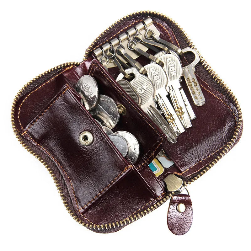 Femlion Genuine Leather Key Holder Coin Purse for Car Keys and Wallet