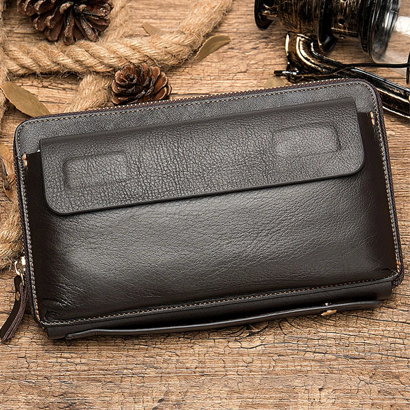 Femlion Leather Clutch Wallet: Stylish Men's Long Wallet for Business, Cards, Cash