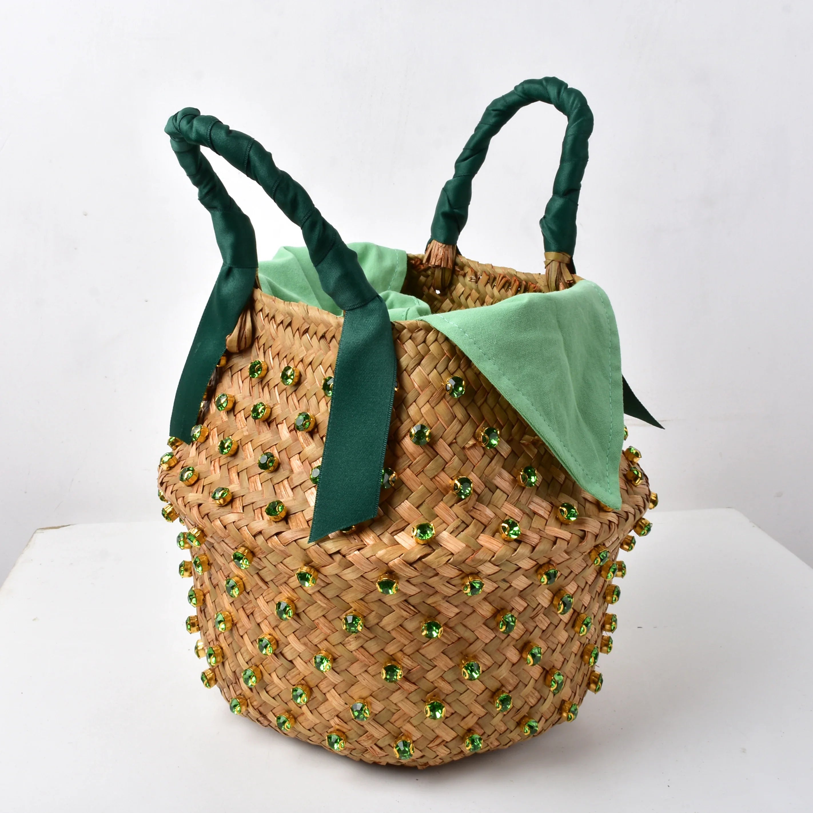 Femlion Colored Diamond Straw Bag with Rhinestone Embellishments