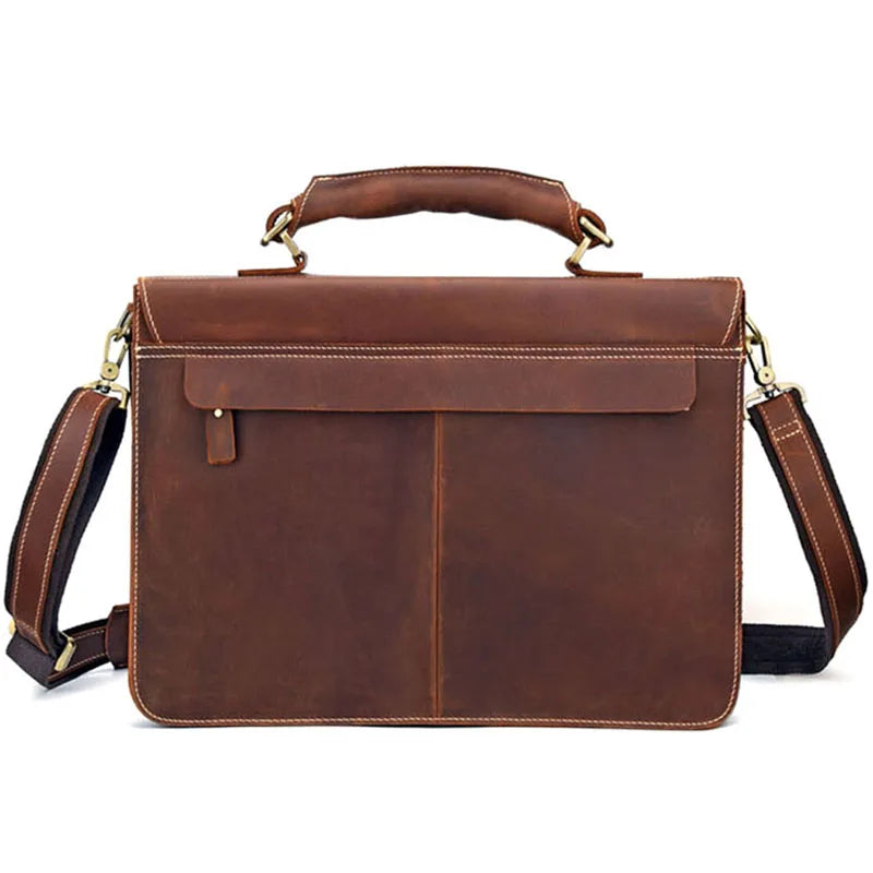 Femlion Retro Leather Briefcase | Large Capacity 15" Laptop Bag with Crazy Horse Skin