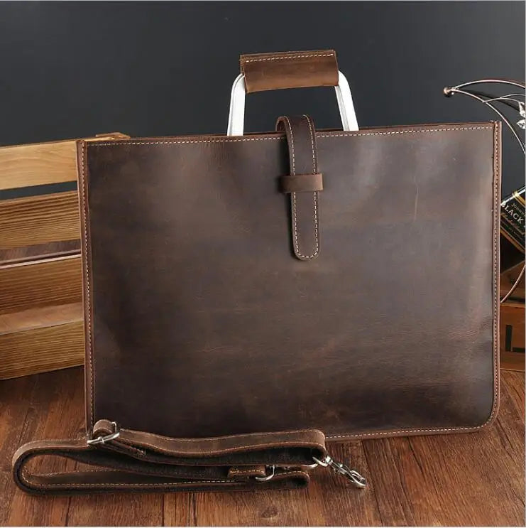 Femlion Men's Top Layer Leather Business Briefcase Clutch Wallet File Bag