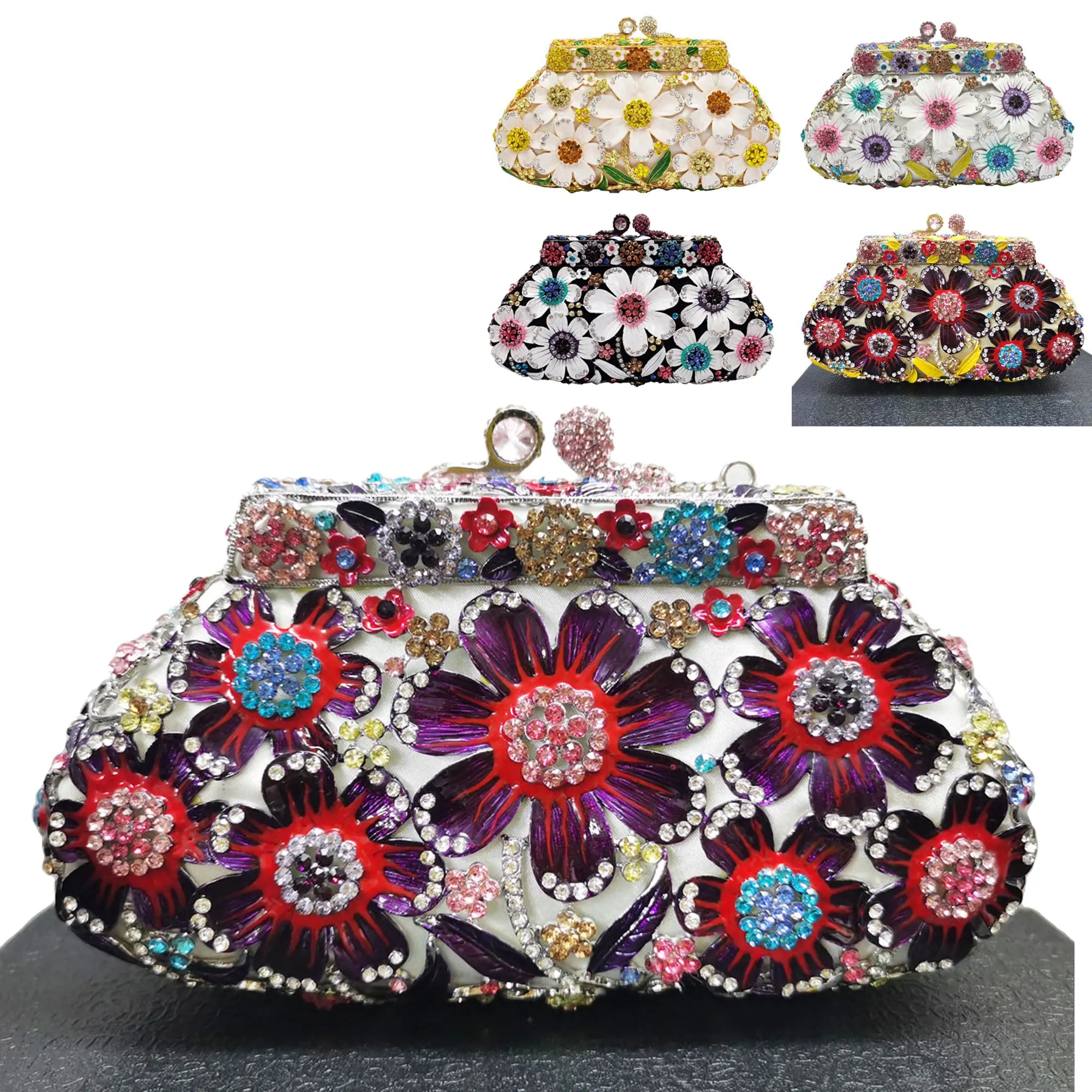 Femlion Crystal Diamond Evening Clutch Bag Luxury Flower Designer Box Handbag