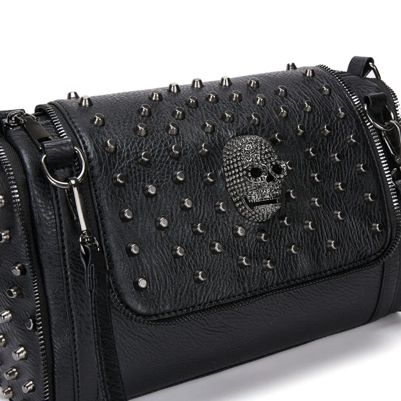 Femlion Punk Skull Shoulder Bag Pu Leather Crossbody Tote Top-handle Purse