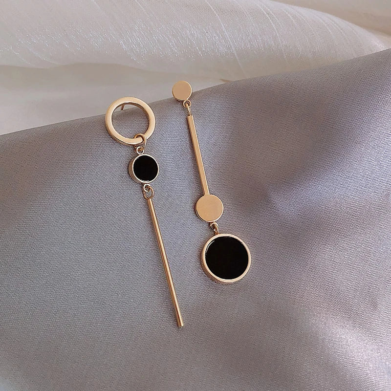 Femlion Black Geometric Tassel Circle Earrings