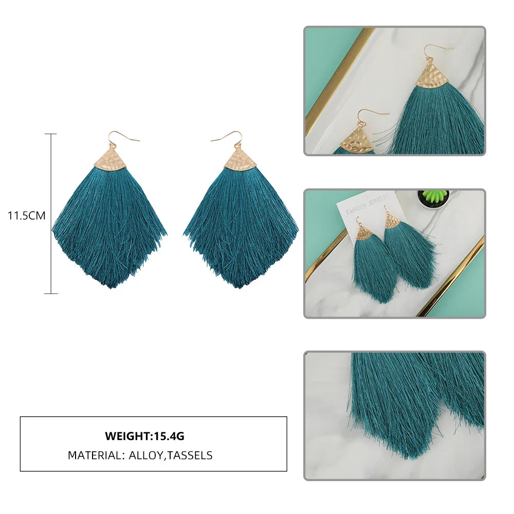 Femlion Boho Tassel Earring for Women - Multicolor Fringed Dangle Wedding Jewelry