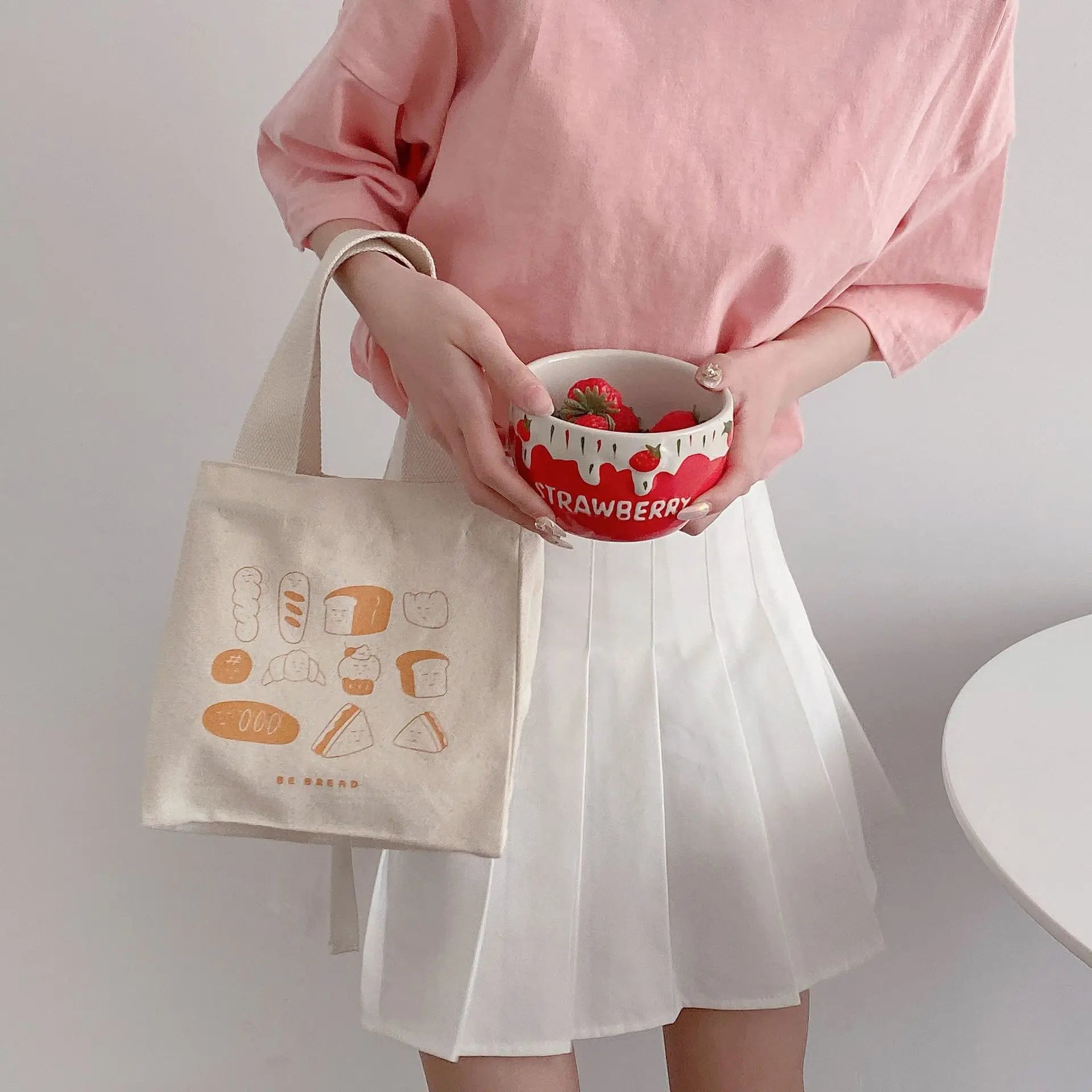 Femlion Canvas Lunch Bag Tote Box: Cute Small Handbag Picnic Pouch for Food Storage