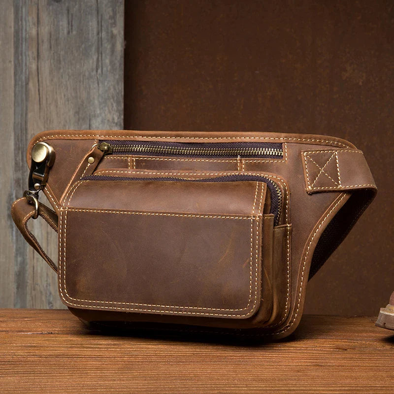 Femlion Vintage Leather Chest Bag for Men - Fashion Sling Waist Pack