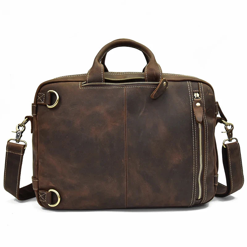 Femlion Leather Backpack: Double Zip Cowhide Briefcase, Travel, Office, Shoulder Bag