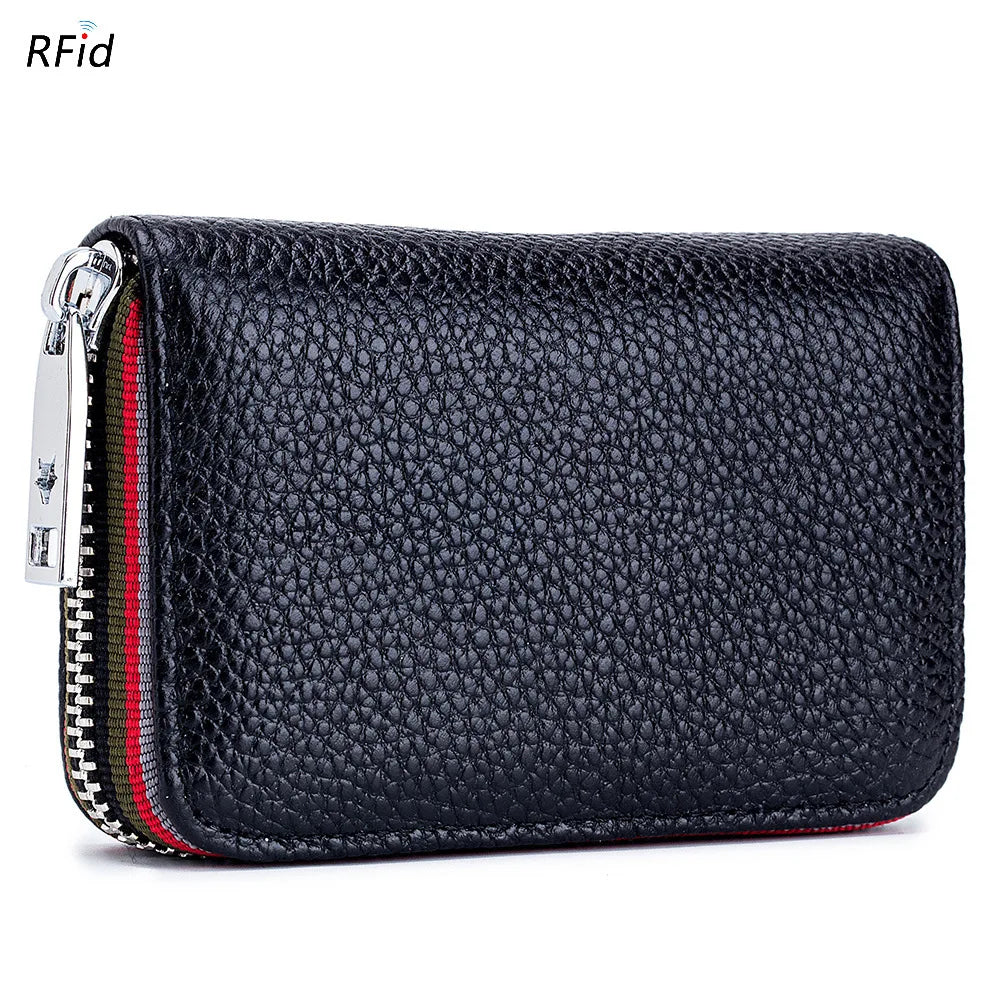 Femlion Genuine Leather Card Holder Wallet RFID Coin Purse Accordion Design